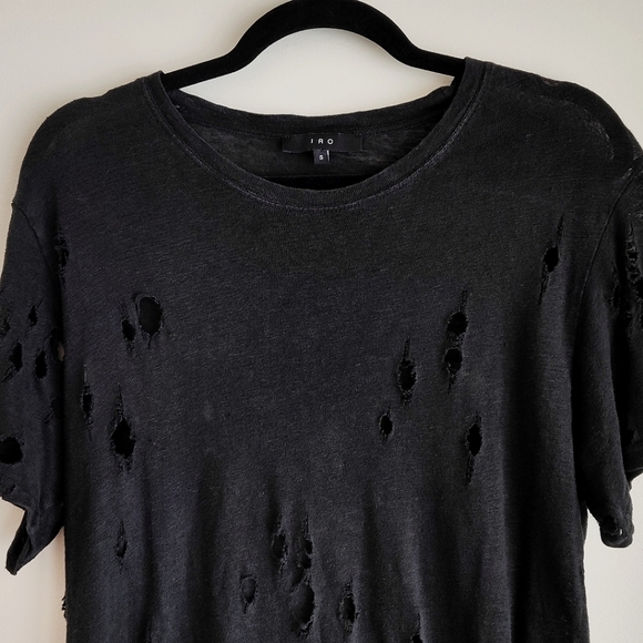 Iro Wase 100% linen distressed t shirt in black - Picture 3 of 9